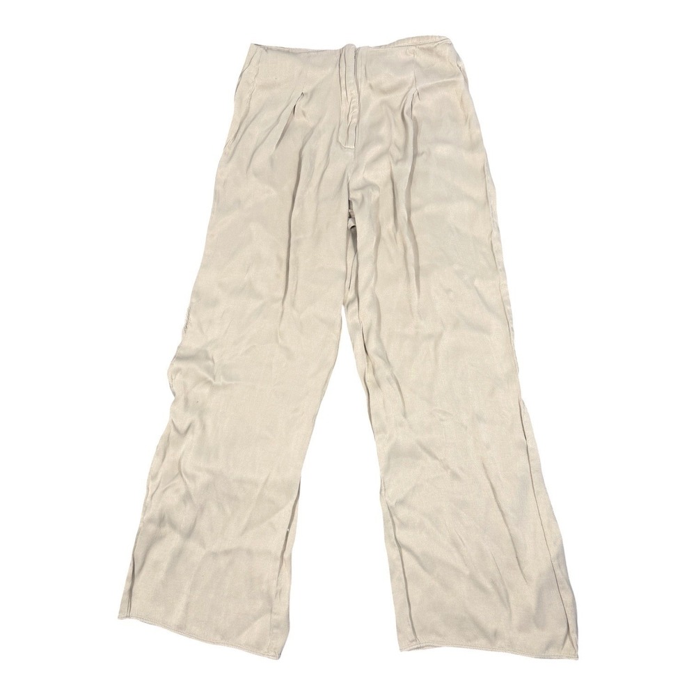 Zara Wide Leg Pants Womens XS Beige High Rise‎ Pleated Flowy Pull On